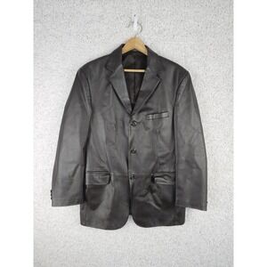 Stafford Genuine Leather Jacket Blazer Mens Size Medium 3 Button Dark Brown